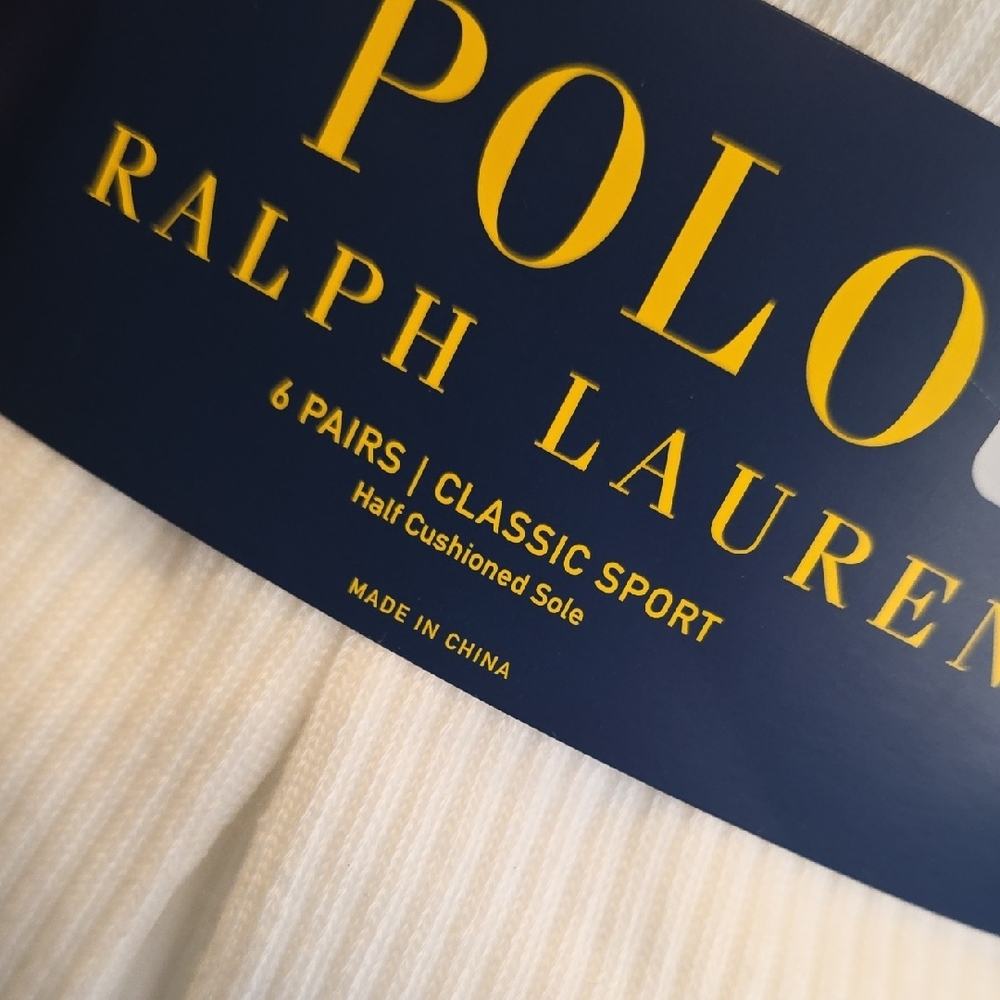 NWT Ralph Lauren White Crew Socks with NAVY BLUE Pony Accent - Picture 5 of 6